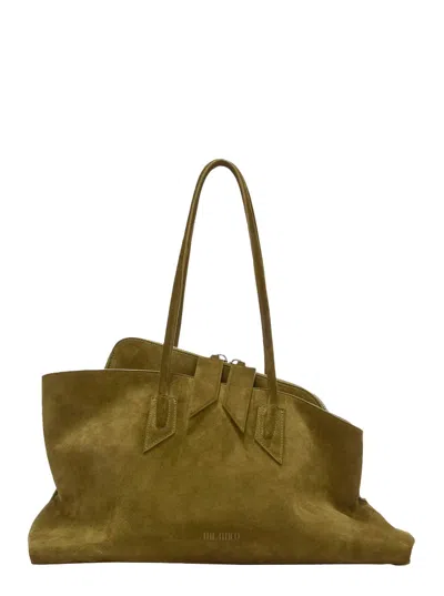 Attico La Passeggiata Green Shoulder Bag With Two Top Handles In Leather Suede Woman In Metallic