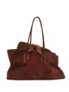 Attico Rectangular Suede Finish Double Handles Shoulder Bag In Brown