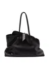 Attico Leather Handle Tote Bag La Passeggiata Medium In Black In Black  