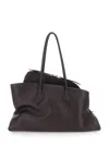 Attico La Passeggiata Medium Brown Shoulder Bag With Two Top Handles And Top Zip Closure In Suede Woman In Brown