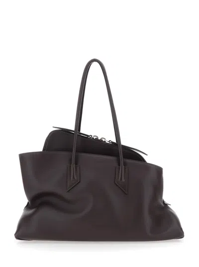 Attico La Passeggiata Medium Brown Shoulder Bag With Two Top Handles And Top Zip Closure In Suede Woman