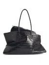 Attico La Passegiata Medium Asymmetric Croc-effect Leather Tote In Black
