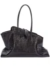 Attico La Passegiata Medium Asymmetric Croc-effect Leather Tote In Black