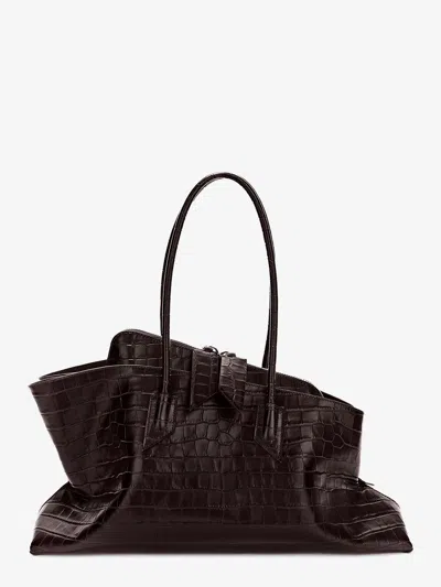 Attico La Passeggiata Medium Leather Shoulder Bag With Croco Effect In Brown