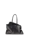 Attico La Passegiata Medium Asymmetric Croc-effect Leather Tote In Black