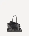 Attico La Passegiata Medium Asymmetric Croc-effect Leather Tote In Black