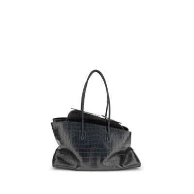 Attico La Passegiata Medium Asymmetric Croc-effect Leather Tote In Brown