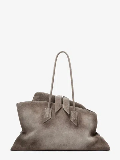Attico La Passeggiata Medium Suede Shoulder Bag In Gray