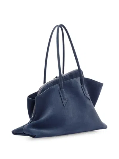 Attico La Passeggiata Medium Suede Tote Bag In Blue