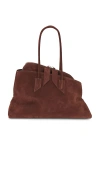 Attico Rectangular Suede Finish Double Handles Shoulder Bag In Brown