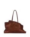 Attico Rectangular Suede Finish Double Handles Shoulder Bag In Brown