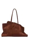 Attico Rectangular Suede Finish Double Handles Shoulder Bag In Brown