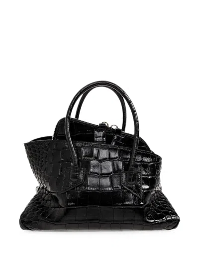 Attico Mini La Passeggiata Handbag In Croc-embossed Leather In Black