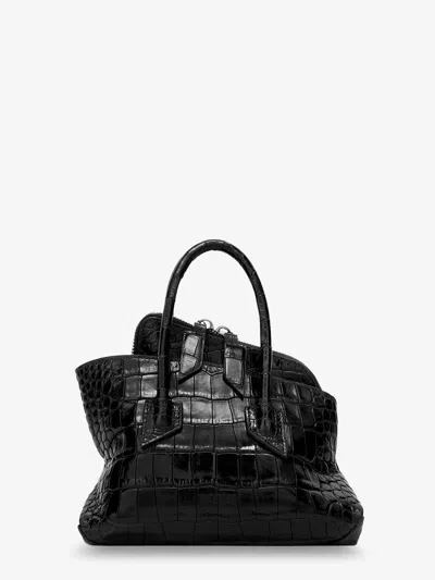 Attico La Passeggiata Mini Croco Effect Leather Handbag In Black