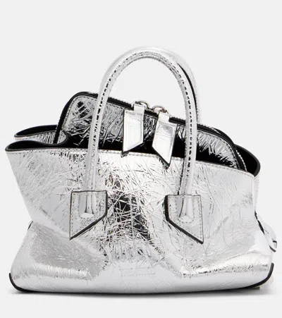 Attico La Passeggiata Mini Leather Tote Bag In Silver
