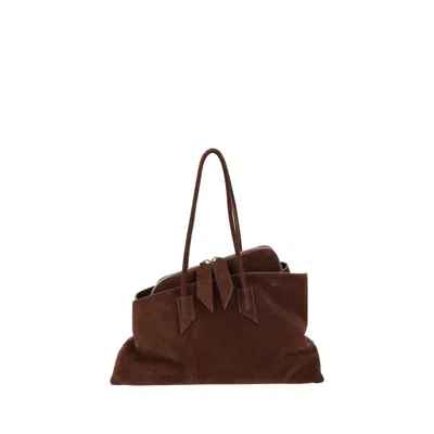 Attico Geometric Leather Shoulder Bag In Brown
