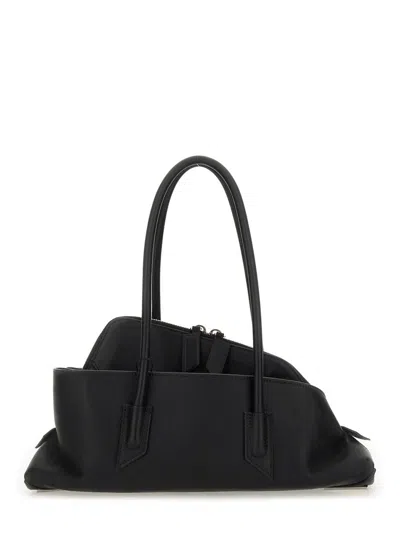 Attico 'la Passeggiata Small' Black Shoulder Bag With Tubular Handles And Impressed Logo On The Front In Le
