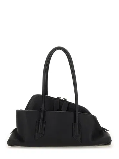 Attico 'la Passeggiata Small' Black Shoulder Bag With Tubular Handles And Impressed Logo On The Front In Le