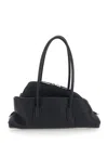 Attico La Passeggiata Small Black Shoulder Bag With Tubular Handles And Impressed Logo On The Front In Leat