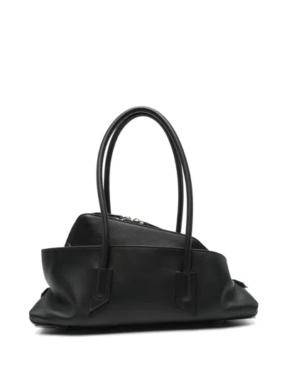 Attico La Passeggiata Small Gathered Leather Handbag In Black