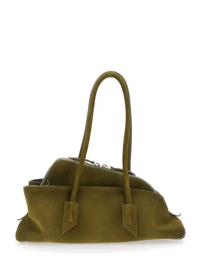 Attico 'la Passeggiata Small' Green Shoulder Bag With Tubular Handles And Impressed Logo On The Front In Su