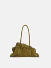 Attico La Passeggiata Small Green Shoulder Bag With Tubular Handles And Impressed Logo On The Front In Sued In Khaki