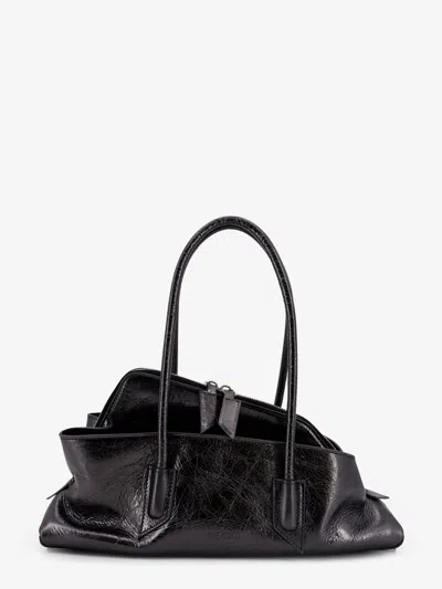 Attico La Passeggiata Small Laminated Leather Shoulder Bag In Gray