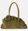 Attico La Passeggiata Small Green Shoulder Bag With Tubular Handles And Impressed Logo On The Front In Sued In Grün
