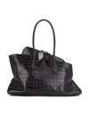 Attico La Passegiata Medium Asymmetric Croc-effect Leather Tote In Coffee