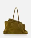 Attico Olive Green Suede Medium La Passeggiata Shoulder Bag In Green