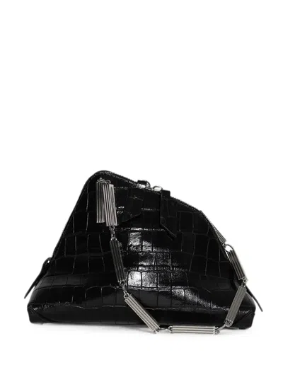 Attico La Scala Asymmetric Croc-effect Leather Clutch In Black