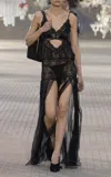Attico Lace-detailed Cotton-gauze Gown In Black