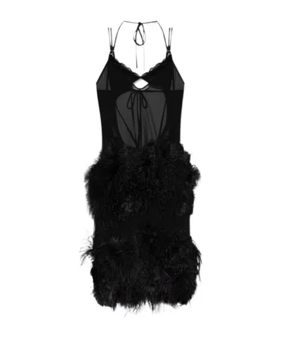 ATTICO THE ATTICO FEATHER EMBELLISHED SPAGHETTI STRAP MIDI DRESS