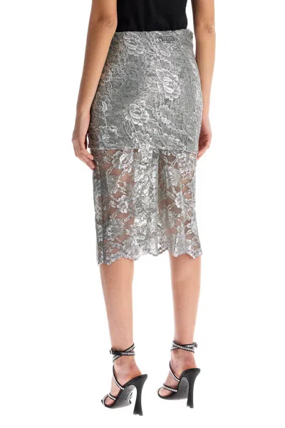 Attico Lace Midi Skirt In Silver