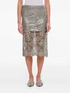 Attico Lace Midi Skirt In Silver