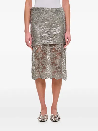 ATTICO LACE OVERLAY METALLIC-SHEEN SKIRT