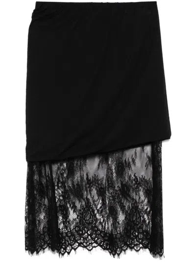 Attico Lace-panel Midi Skirt In Black