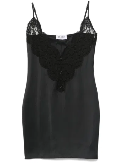 Attico Lace-panel Mini Dress In Black