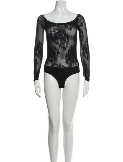Pre-owned Attico Lace Pattern Off-the-shoulder Bodysuit In Black