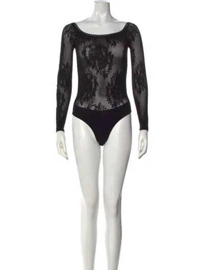 Pre-owned Attico Lace Pattern Square Neckline Bodysuit In Black
