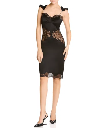 Attico Lace Sweetheart Neck Ruffled Midi Dress In Black