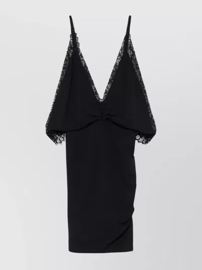 Attico Lace Trim Draped Detail Knee Length Dress In Black  