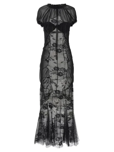 Attico Black Mock Collar Lace Maxi Dress