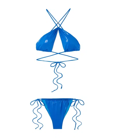 Attico Lace-up Metallic Bikini In Blue