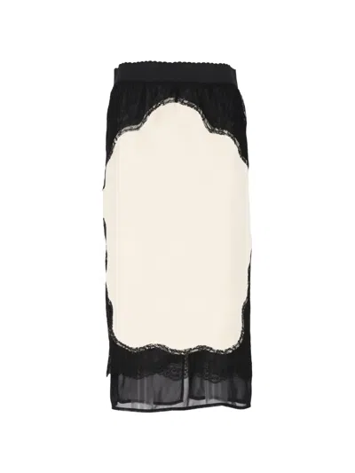 Attico Lace-panelled Satin Midi Skirt In Black