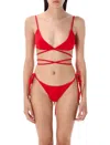 Attico Adjustable Strap Triangle Bikini Set In Red