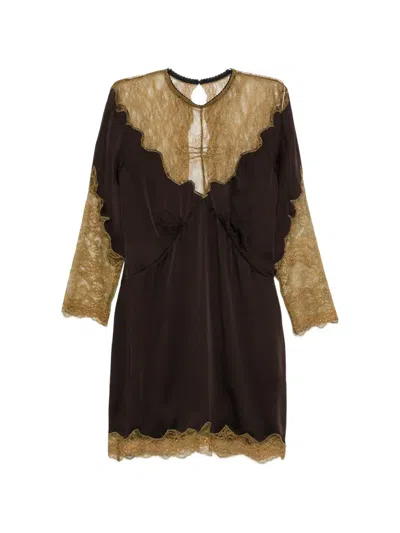 Attico Lace-trim Mini Dress In Brown