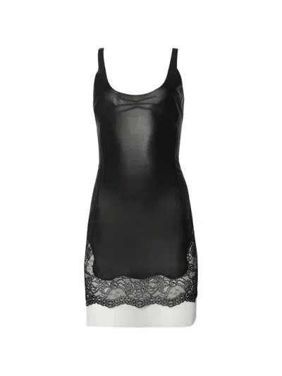 Attico Lace-trimmed Leather Dress In Black