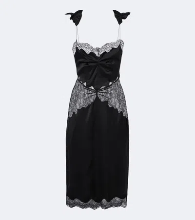 Attico Lace-trimmed Satin Midi Dress In Black