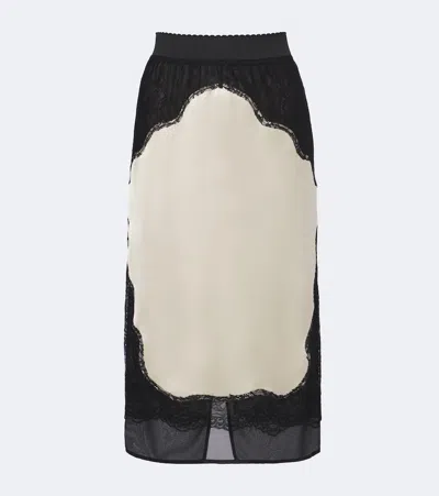 Attico Lace-trimmed Satin Midi Skirt In Black